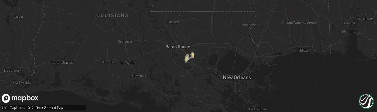 Hail map in Prairieville, LA on August 22, 2015