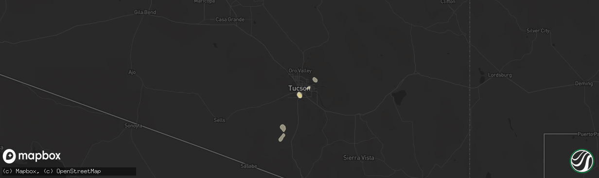 Hail map in Tucson, AZ on August 22, 2015