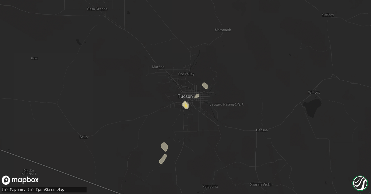 Hail map in Tucson, AZ on August 22, 2015