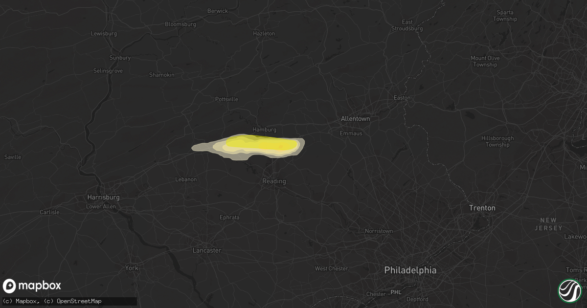 Hail map in Fleetwood, PA on August 22, 2017