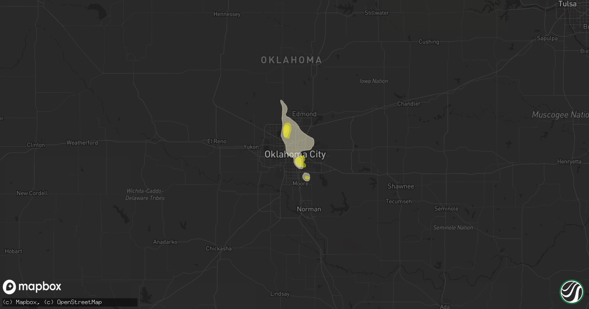 Hail map in Oklahoma City, OK on August 22, 2017