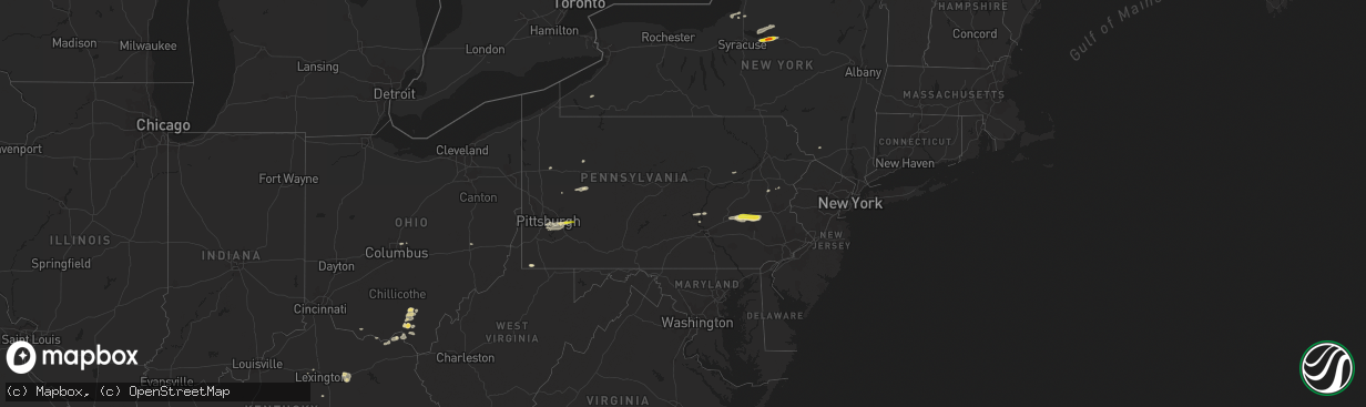 Hail map in Pennsylvania on August 22, 2017