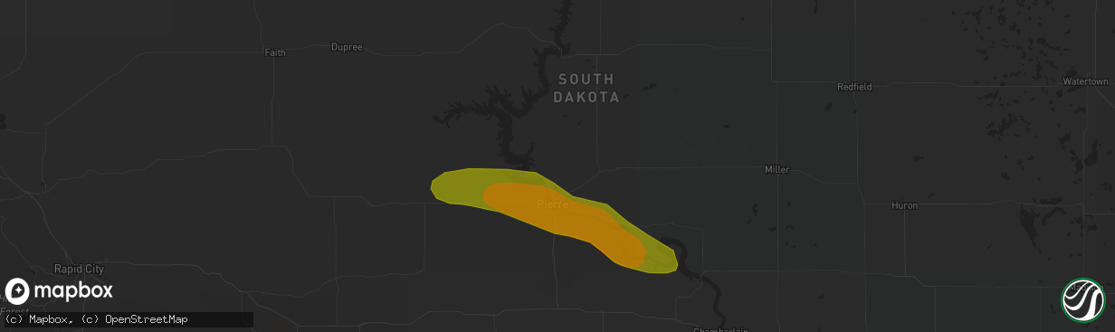 Hail map in Pierre, SD on August 22, 2017