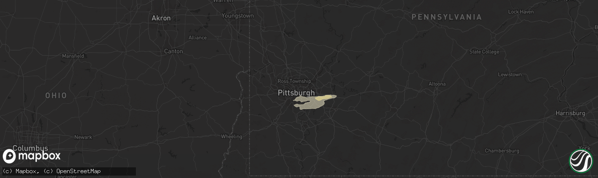 Hail map in Pittsburgh, PA on August 22, 2017