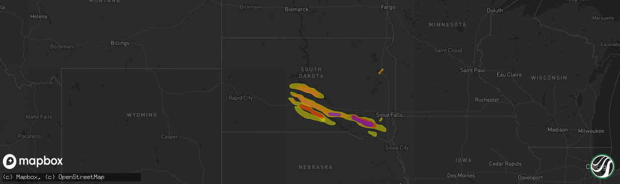 Hail map in South Dakota on August 22, 2017