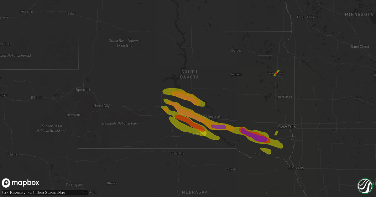 Hail map in South Dakota on August 22, 2017