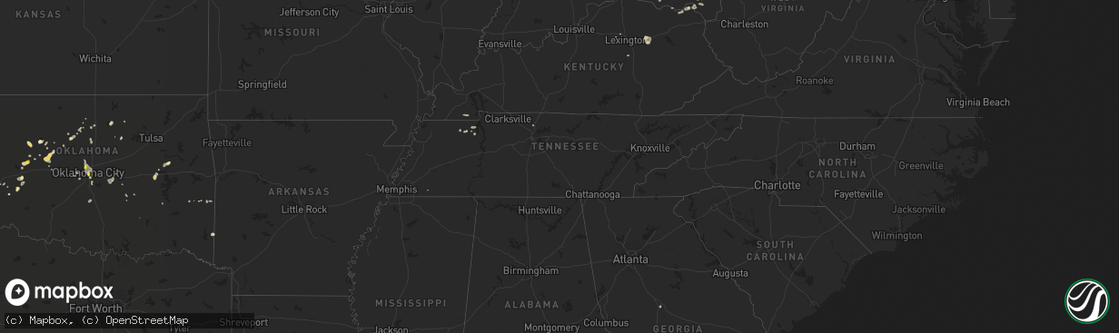 Hail map in Tennessee on August 22, 2017