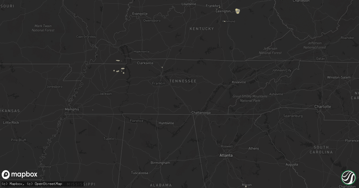 Hail map in Tennessee on August 22, 2017