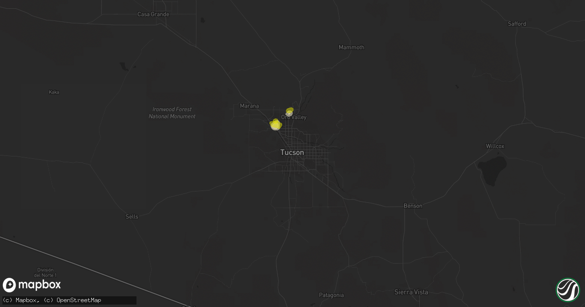 Hail map in Tucson, AZ on August 22, 2018