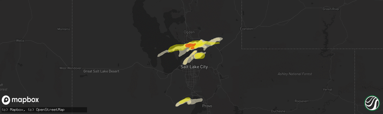 Hail map in Woods Cross, UT on August 22, 2018