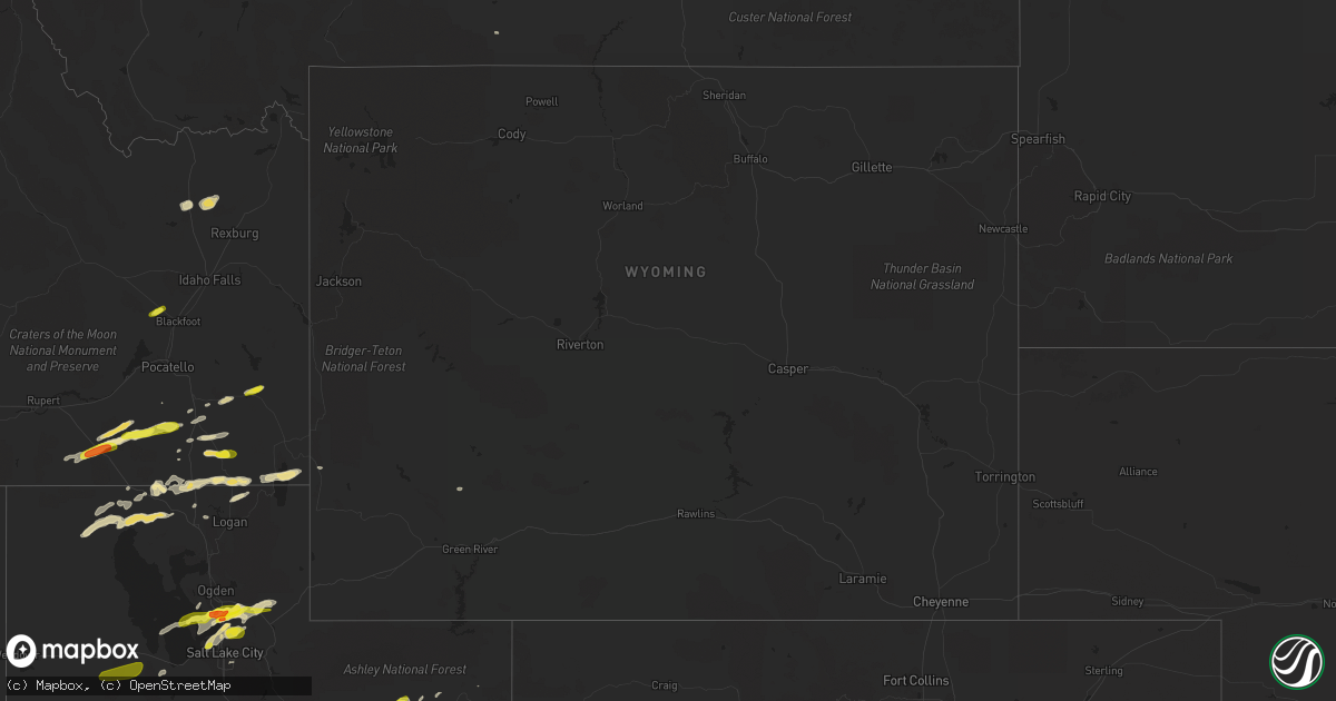 Hail map in Wyoming on August 22, 2018