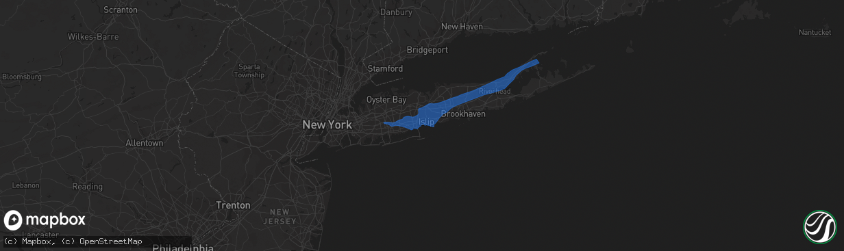 Hail map in Bay Shore, NY on August 22, 2019