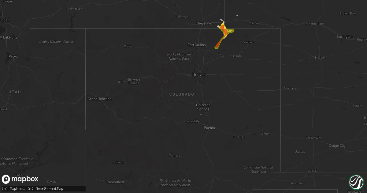 Hail map in Colorado on August 22, 2019