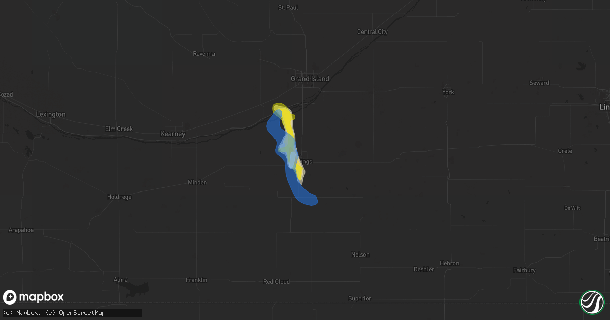 Hail map in Hastings, NE on August 22, 2019