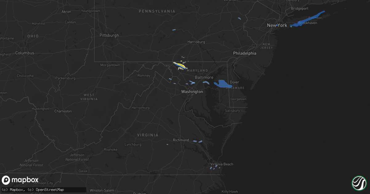 Hail map in Maryland on August 22, 2019