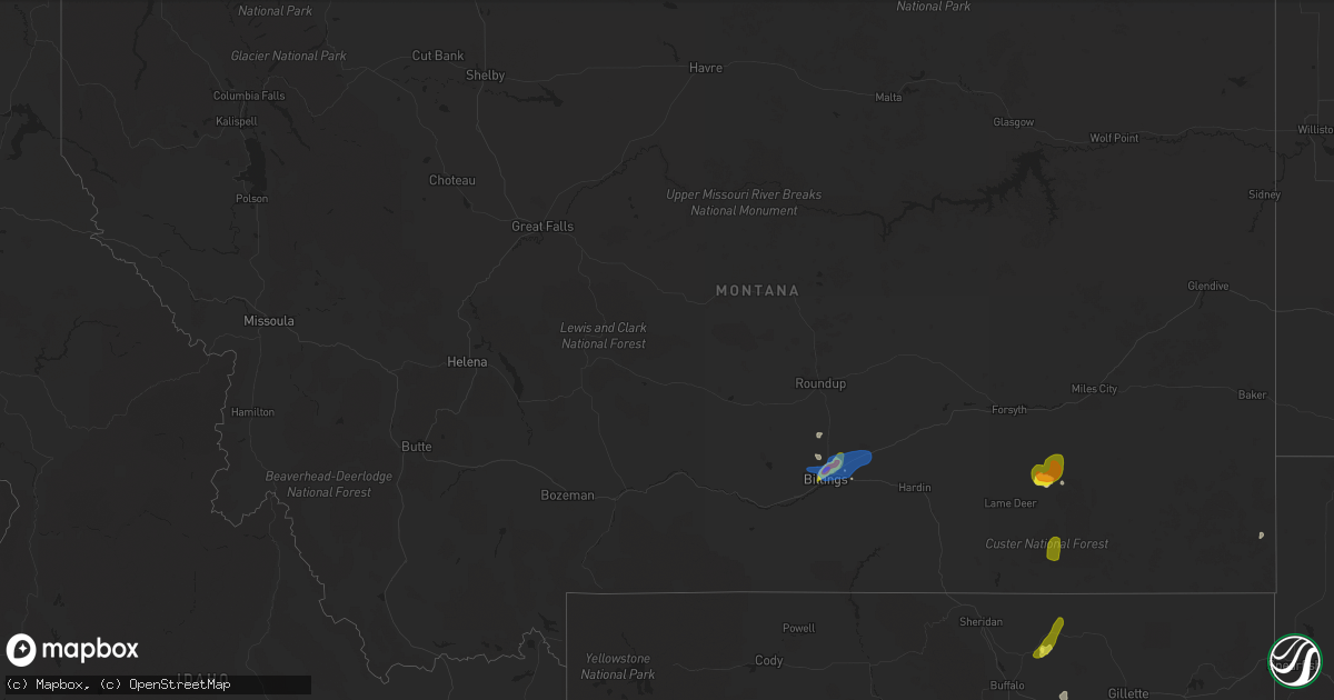 Hail map in Montana on August 22, 2019