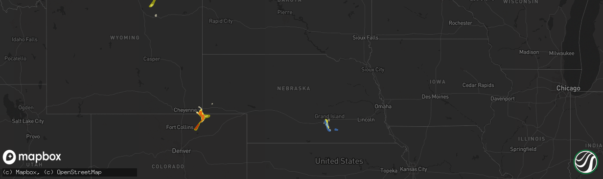 Hail map in Nebraska on August 22, 2019