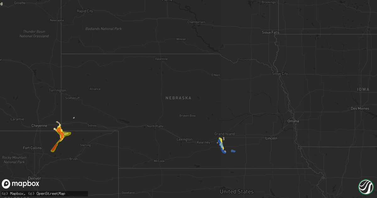 Hail map in Nebraska on August 22, 2019