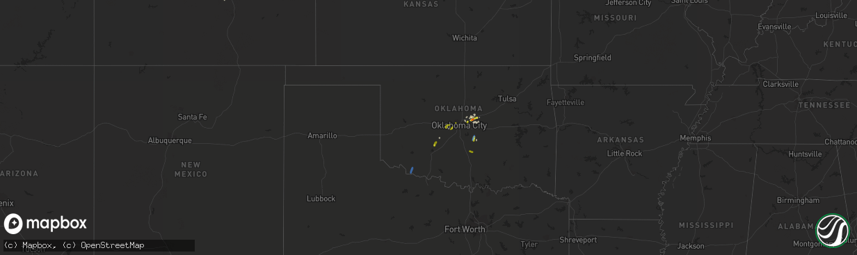 Hail map in Oklahoma on August 22, 2019