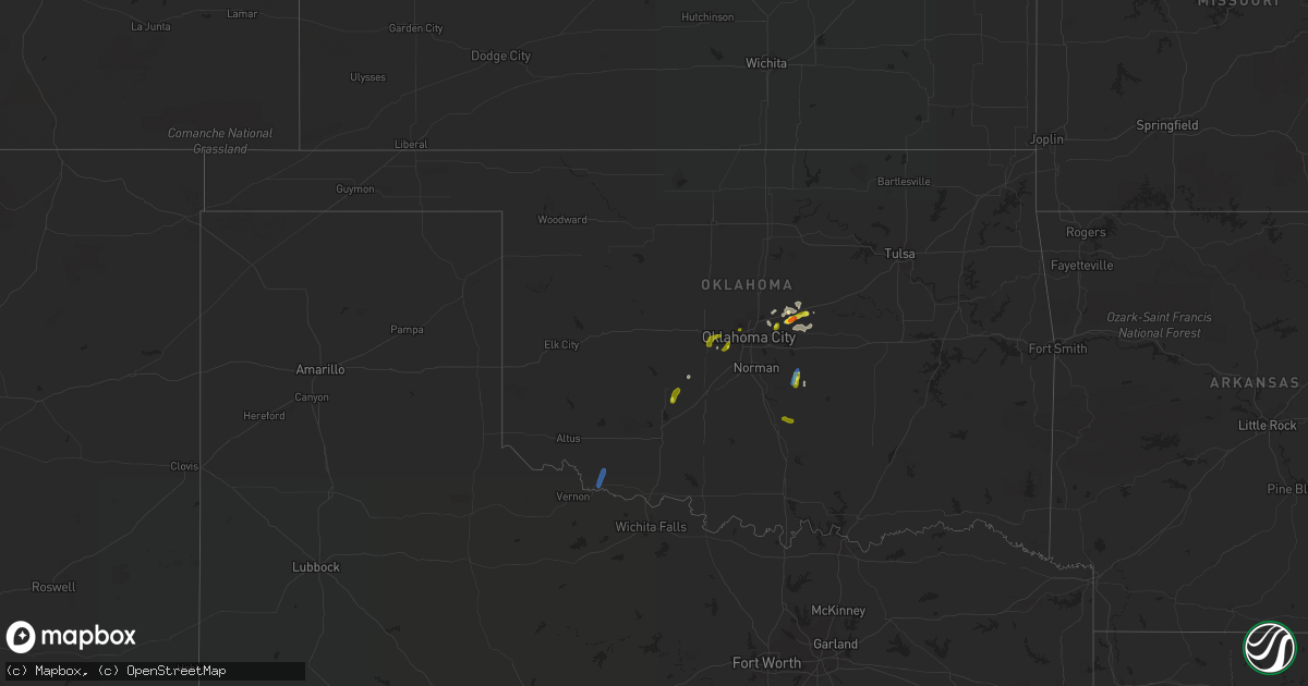 Hail map in Oklahoma on August 22, 2019
