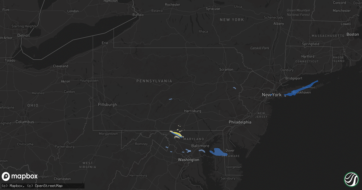 Hail map in Pennsylvania on August 22, 2019