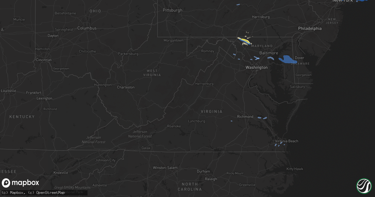 Hail map in Virginia on August 22, 2019