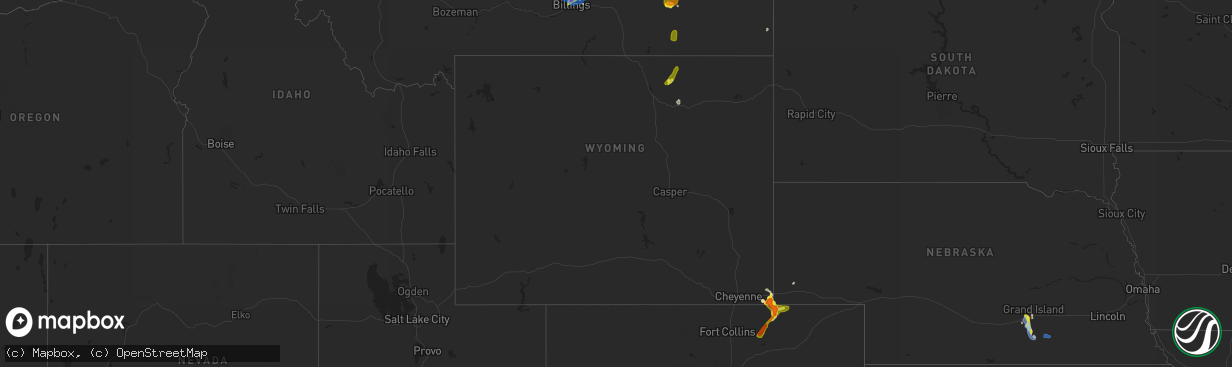 Hail map in Wyoming on August 22, 2019
