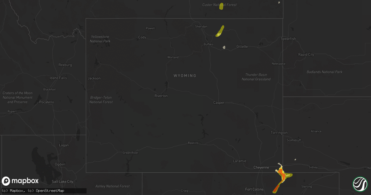Hail map in Wyoming on August 22, 2019