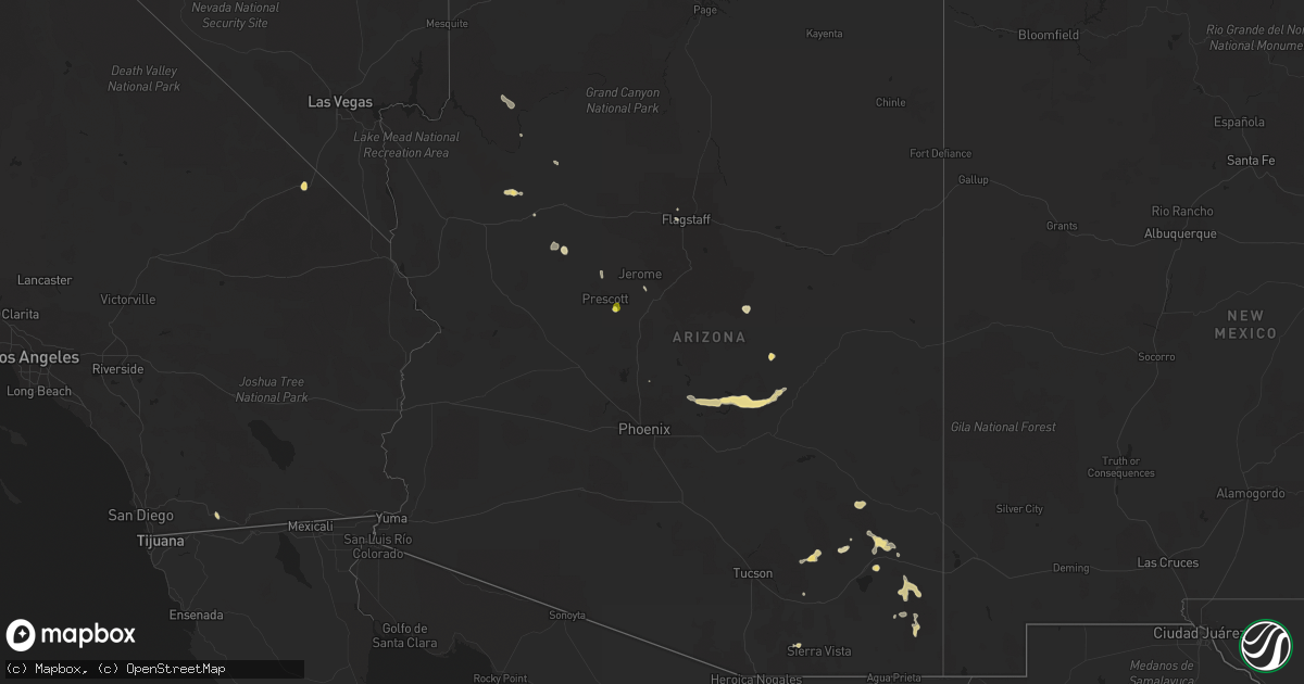 Hail map in Arizona on August 22, 2020