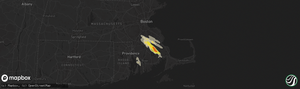 Hail map in Bridgewater, MA on August 22, 2020