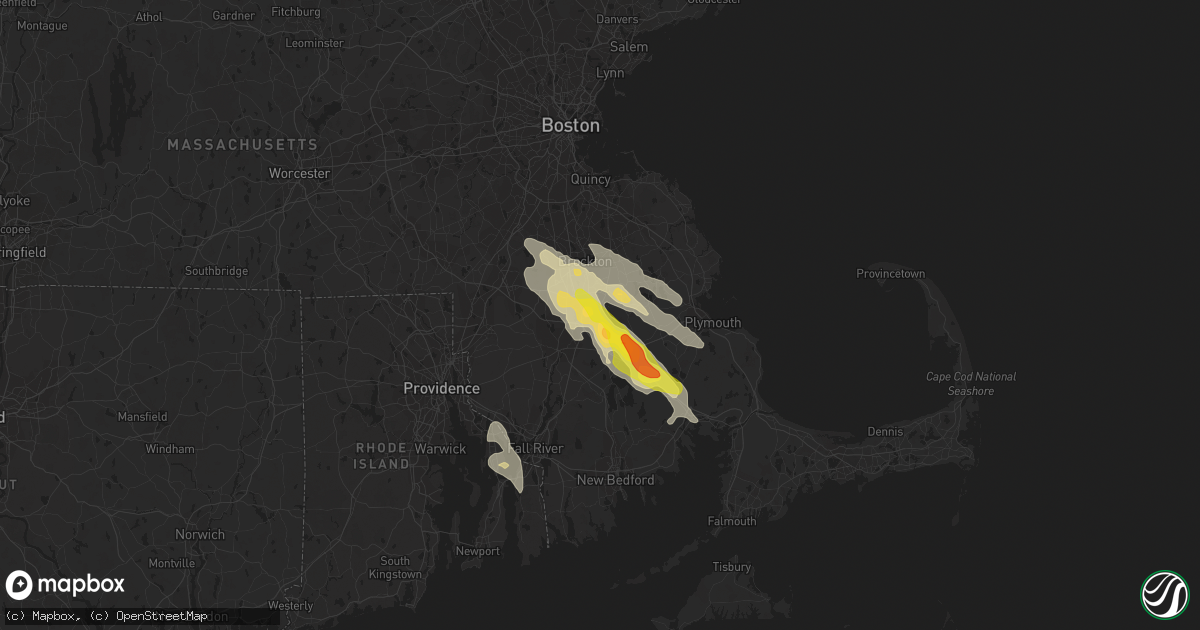 Hail map in Bridgewater, MA on August 22, 2020