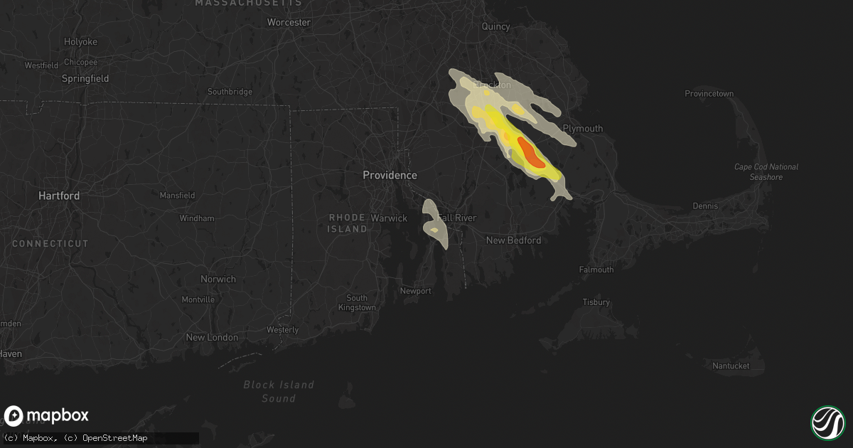 Hail map in Bristol, RI on August 22, 2020