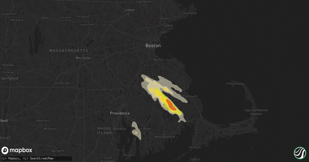Hail map in Brockton, MA on August 22, 2020
