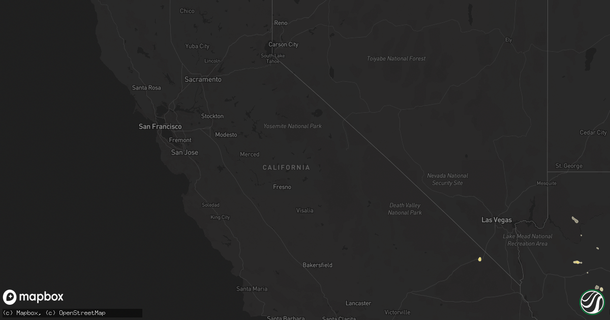 Hail map in California on August 22, 2020