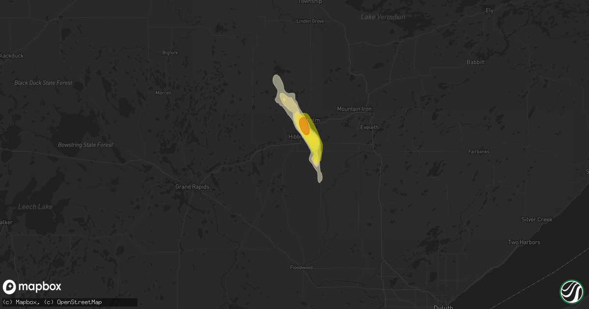 Hail map in Hibbing, MN on August 22, 2020