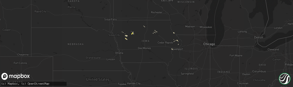 Hail map in Iowa on August 22, 2020