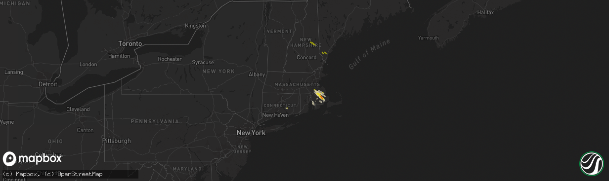Hail map in Massachusetts on August 22, 2020