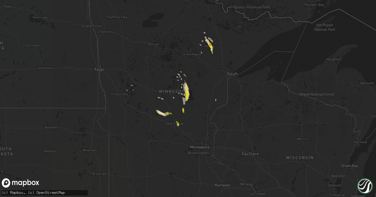 Hail map in Minnesota on August 22, 2020