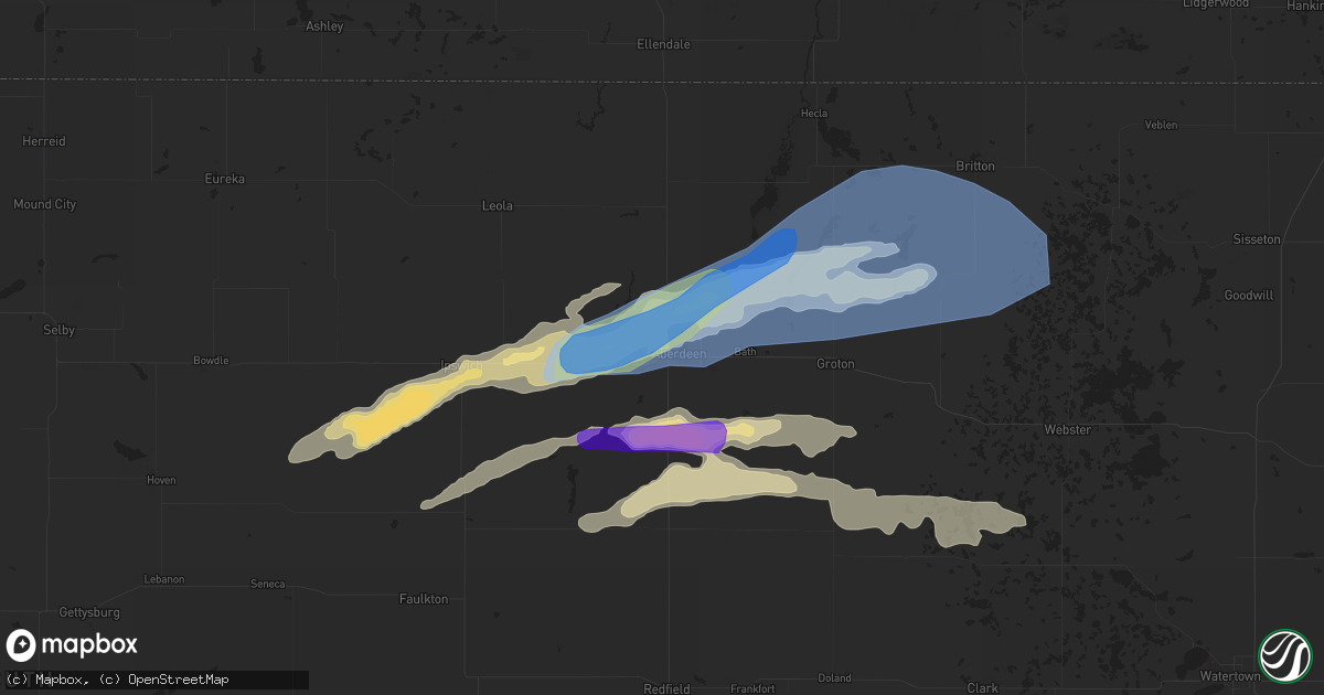 Hail map in Aberdeen, SD on August 22, 2021