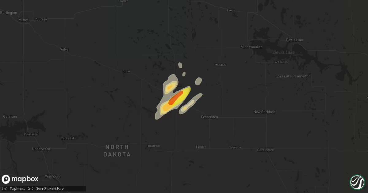 Hail map in Harvey, ND on August 22, 2021