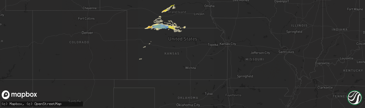 Hail map in Kansas on August 22, 2021