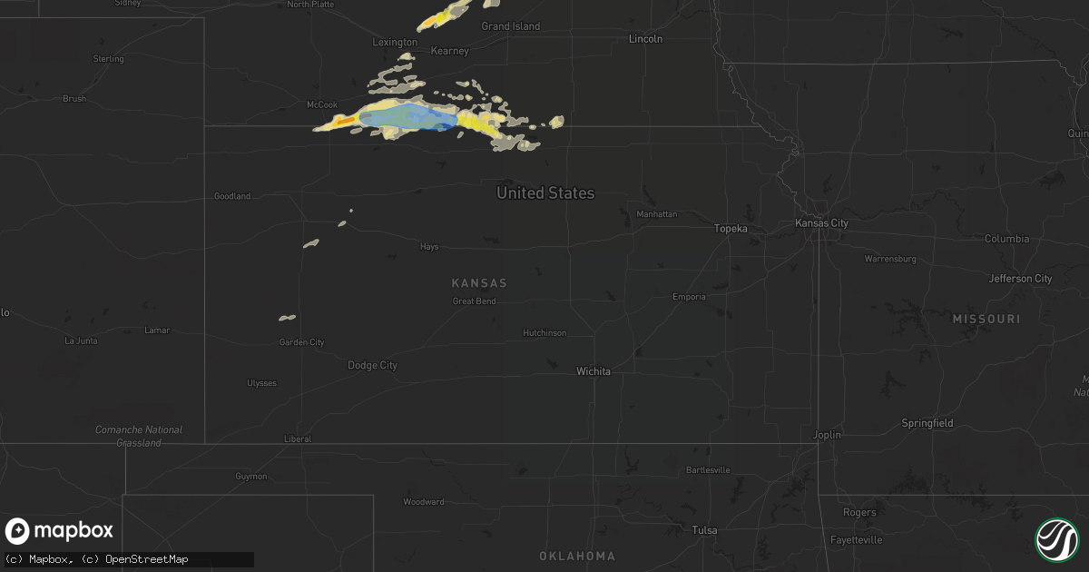 Hail map in Kansas on August 22, 2021