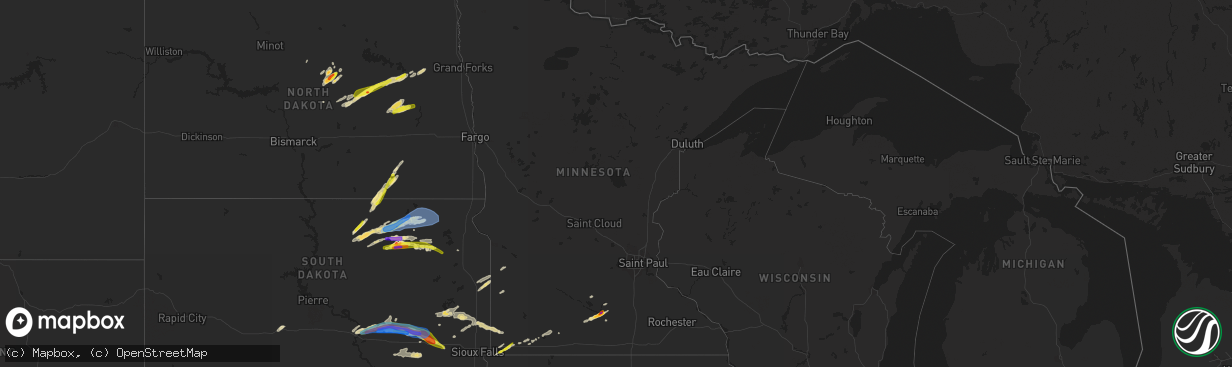 Hail map in Minnesota on August 22, 2021