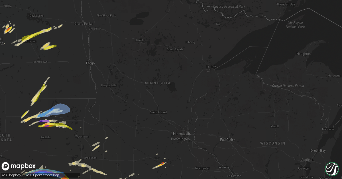 Hail map in Minnesota on August 22, 2021