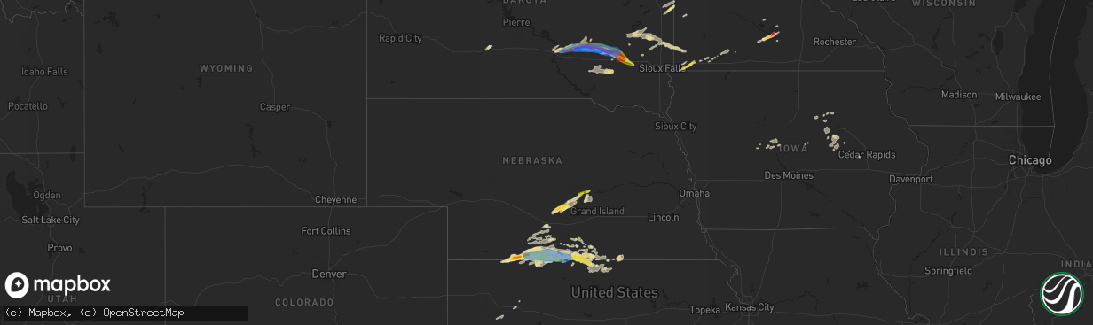 Hail map in Nebraska on August 22, 2021
