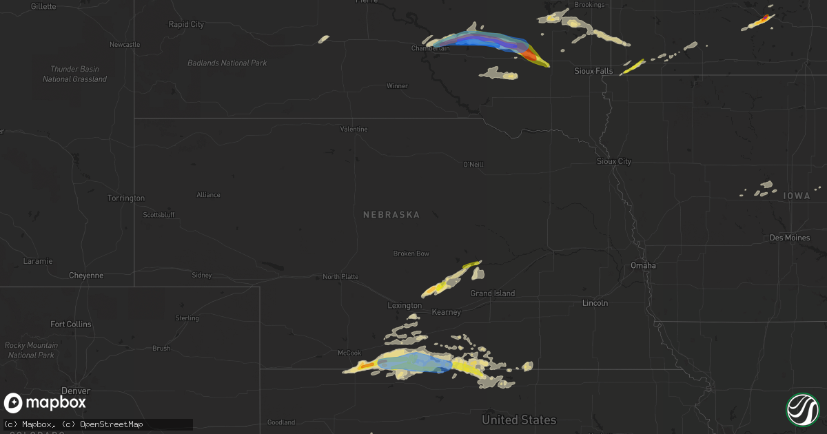 Hail map in Nebraska on August 22, 2021