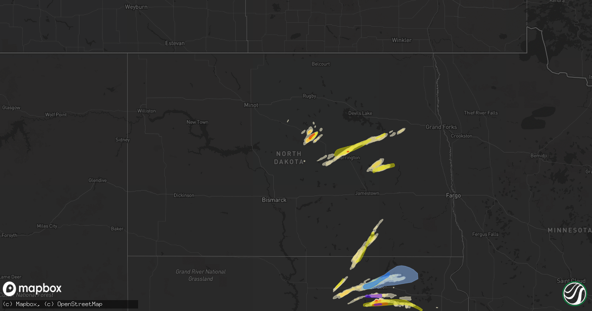 Hail map in North Dakota on August 22, 2021