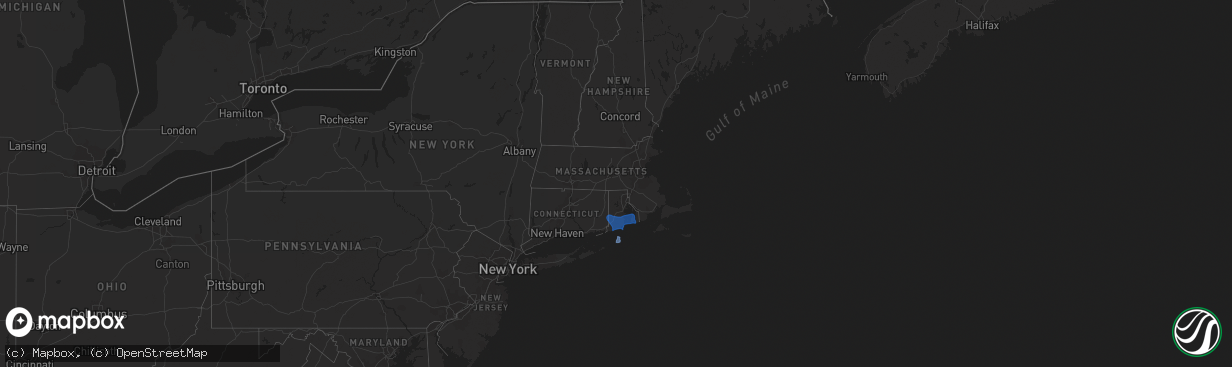 Hail map in Rhode Island on August 22, 2021