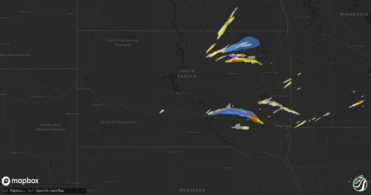Hail map in South Dakota on August 22, 2021