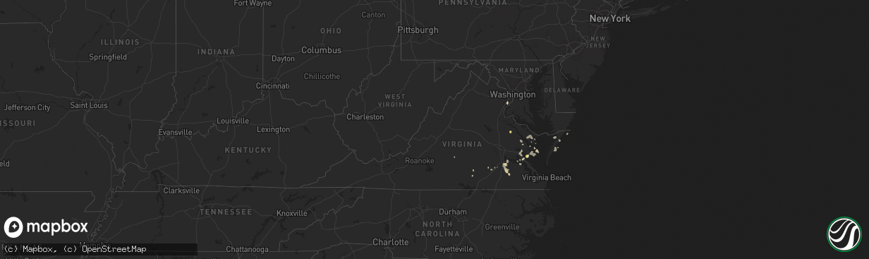 Hail map in Virginia on August 22, 2021